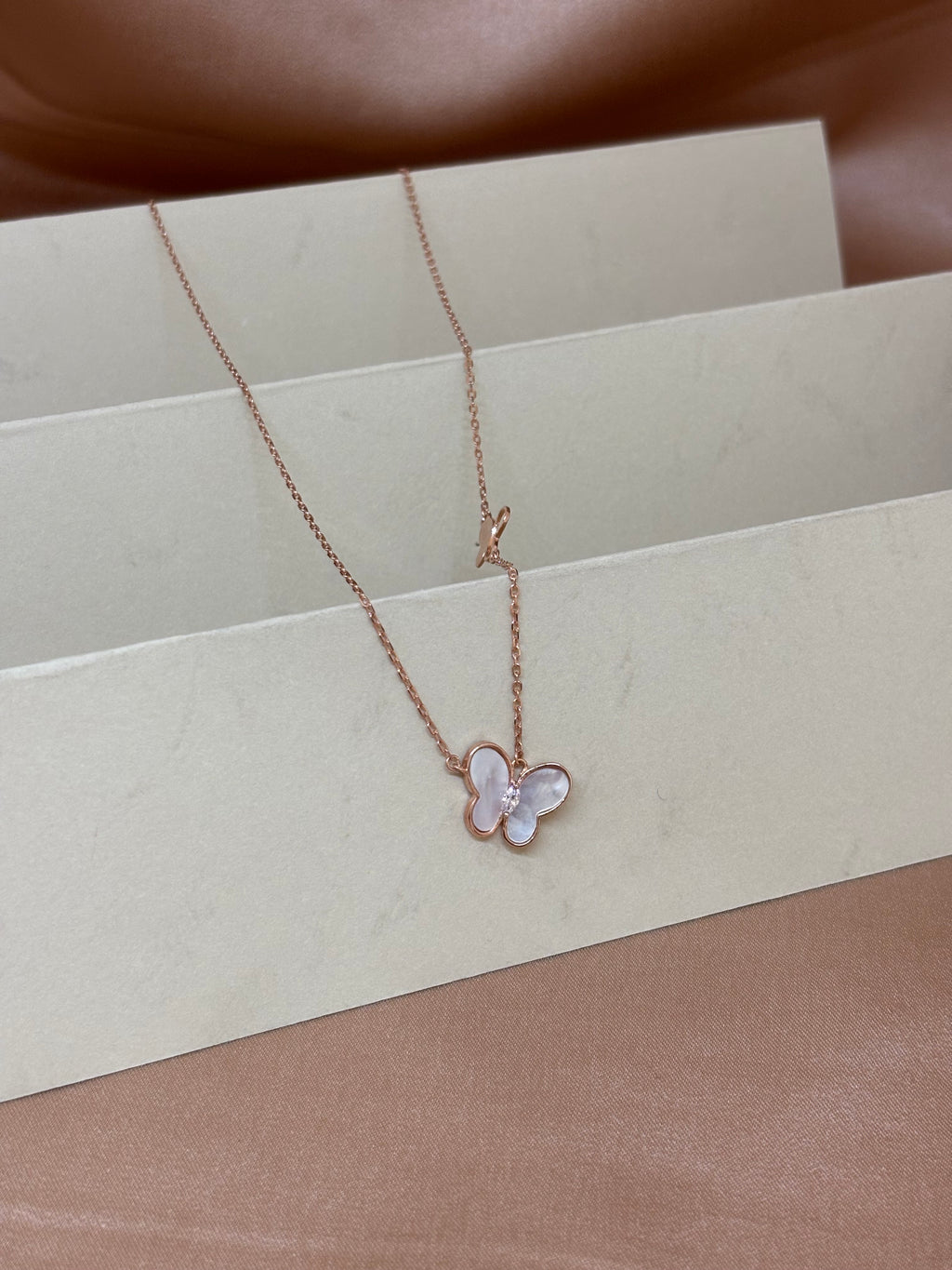 Ethereal Mother of Pearl Butterfly Station Necklace