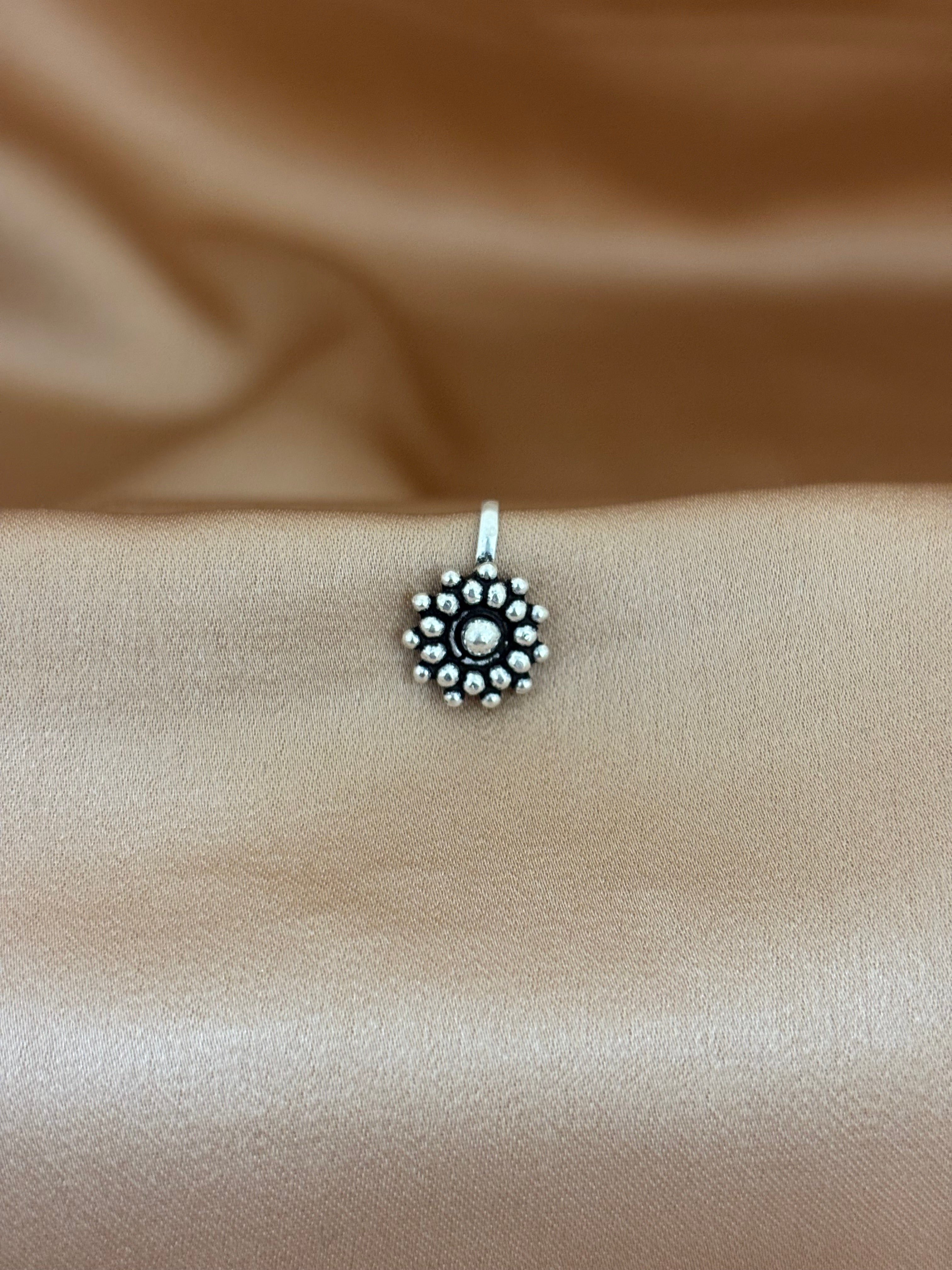 Sunburst Silver Bead Nose Pin