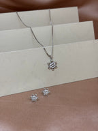 Silver-Toned Floral Crystal Pendant and Stud Earrings Set