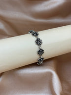 Intricate Oxidized Silver Floral Bracelet