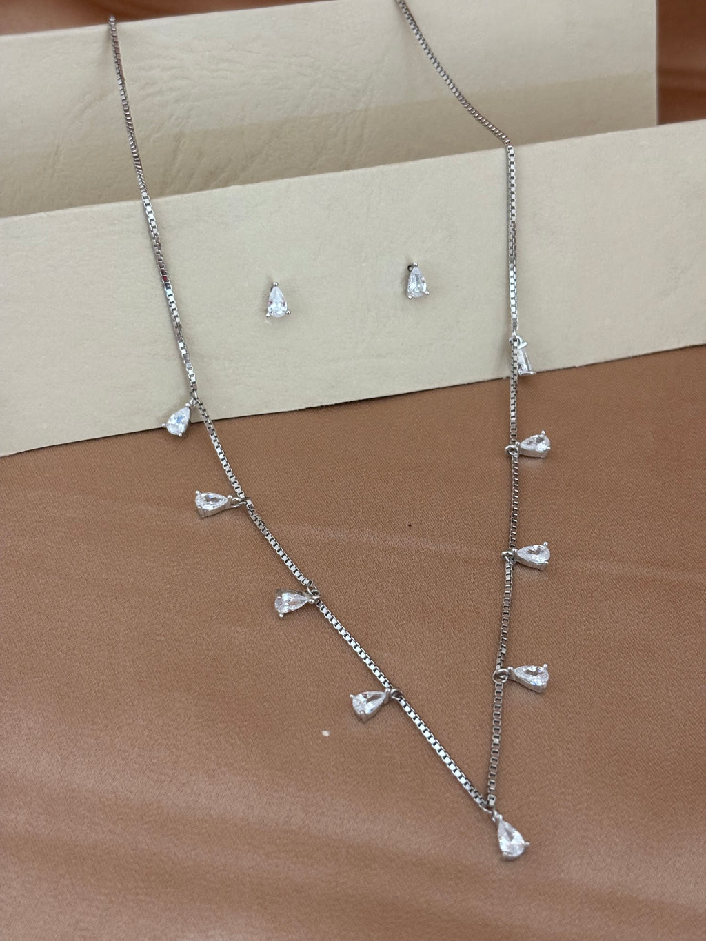 Cascading Pear-Cut Crystal Dangle Necklace Set
