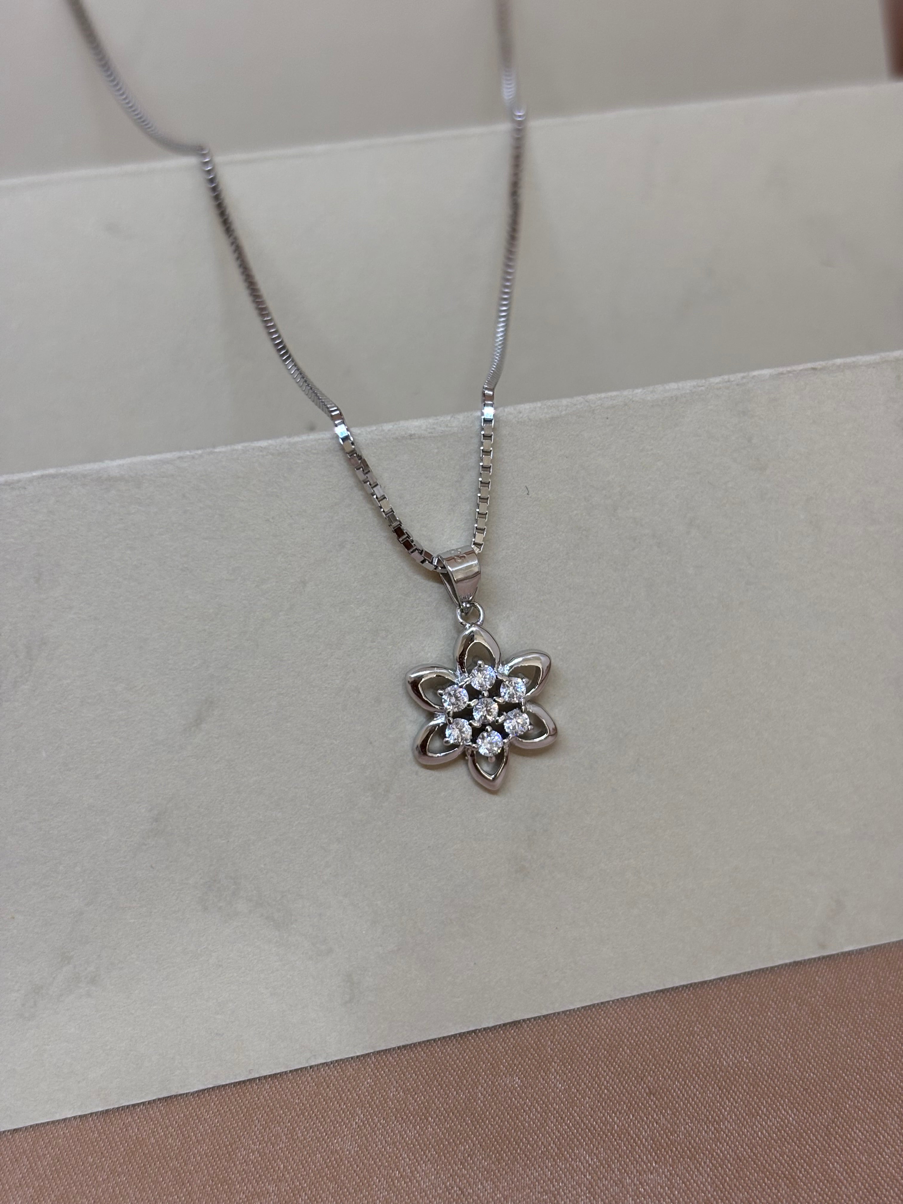 Silver-Toned Floral Crystal Pendant and Stud Earrings Set