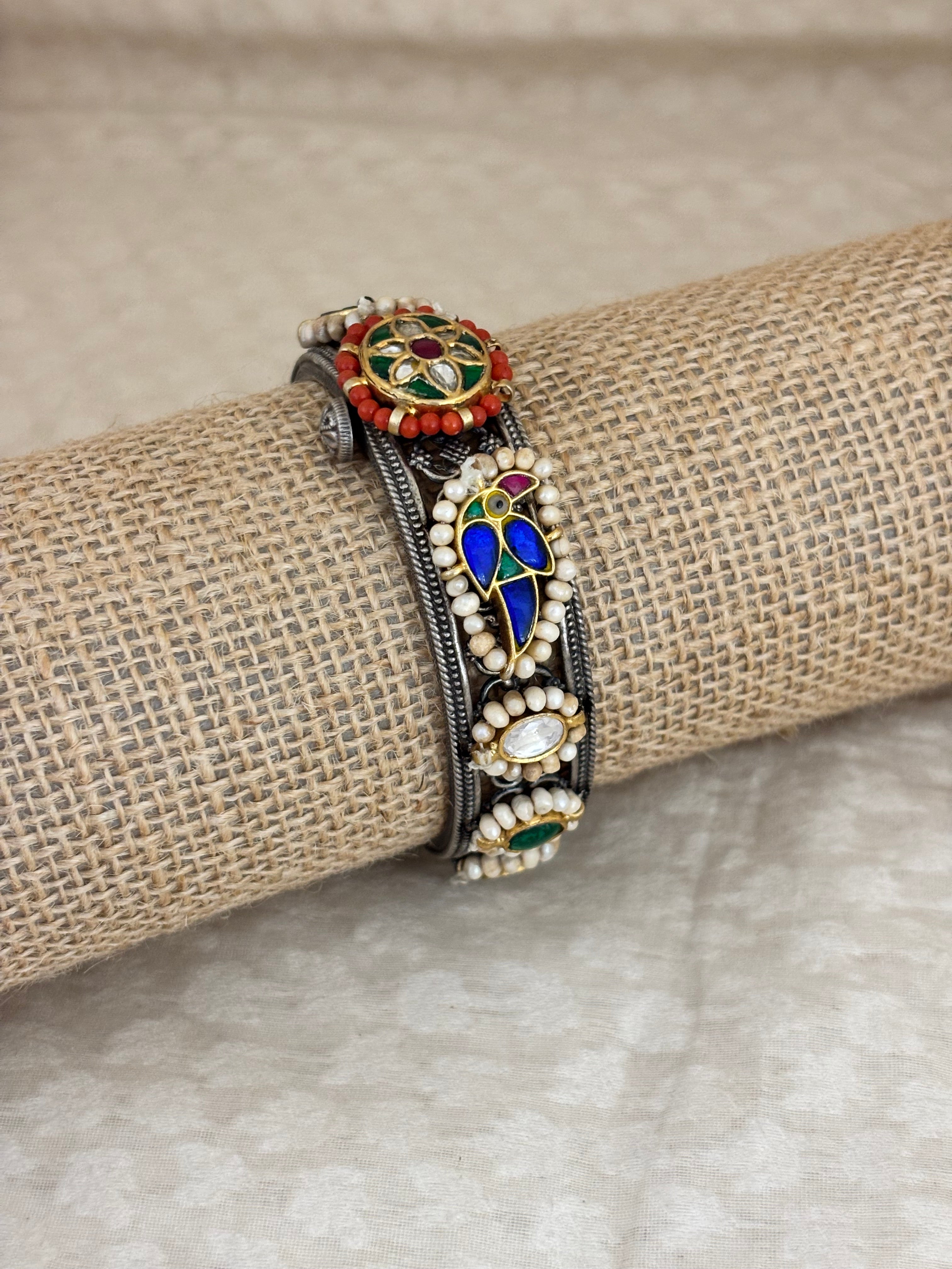 Floral Enamel & Coral Border Kada