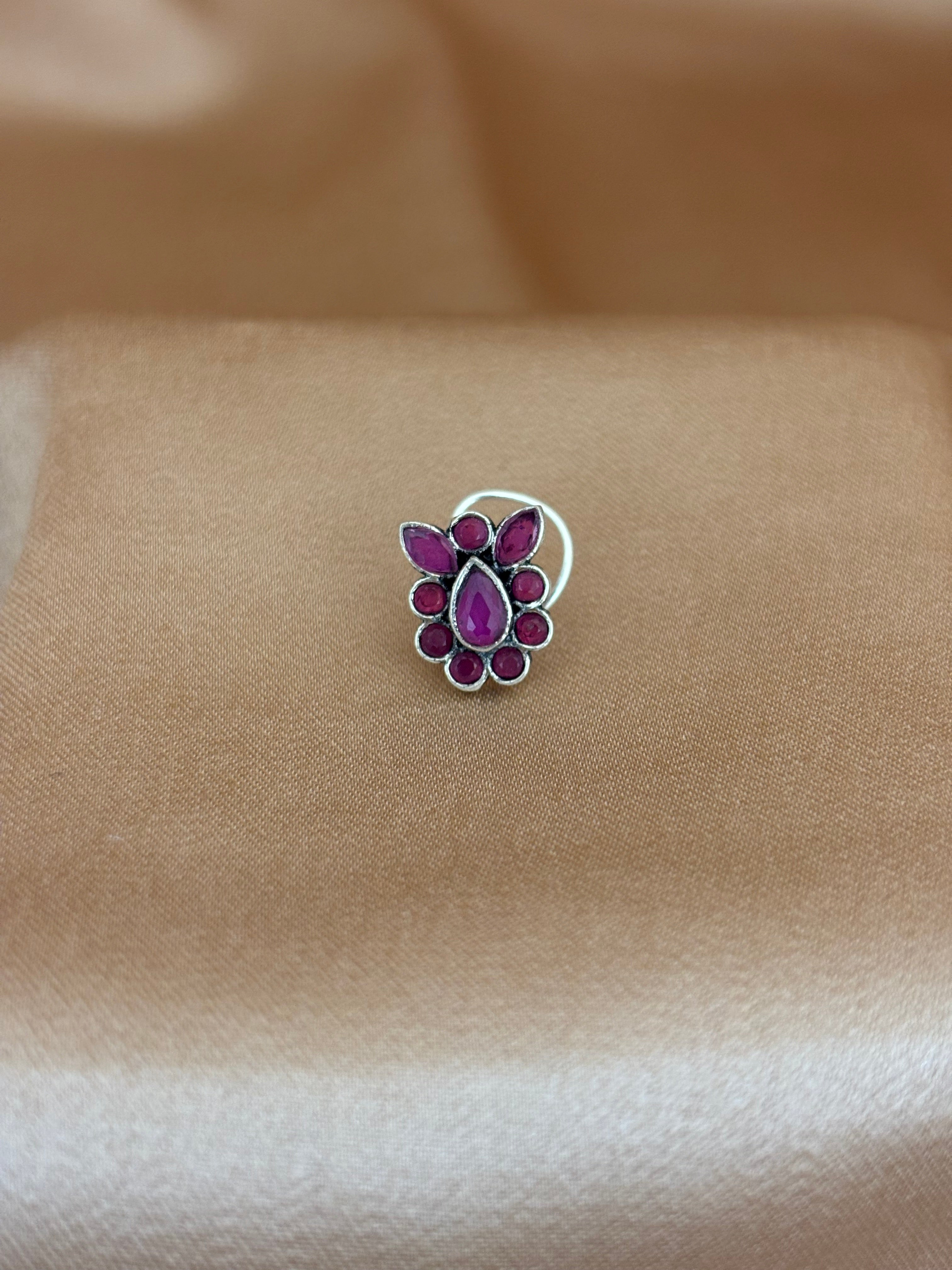 Vintage Pink Bloom Silver Nose Pin
