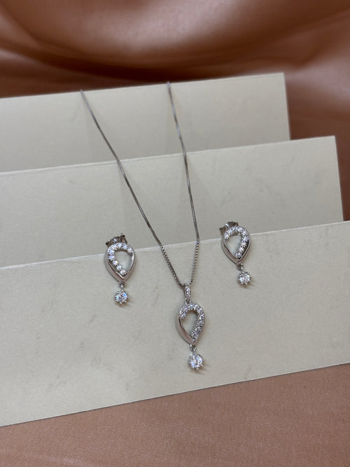 Contemporary Teardrop Crystal Pendant and Drop Earrings Set