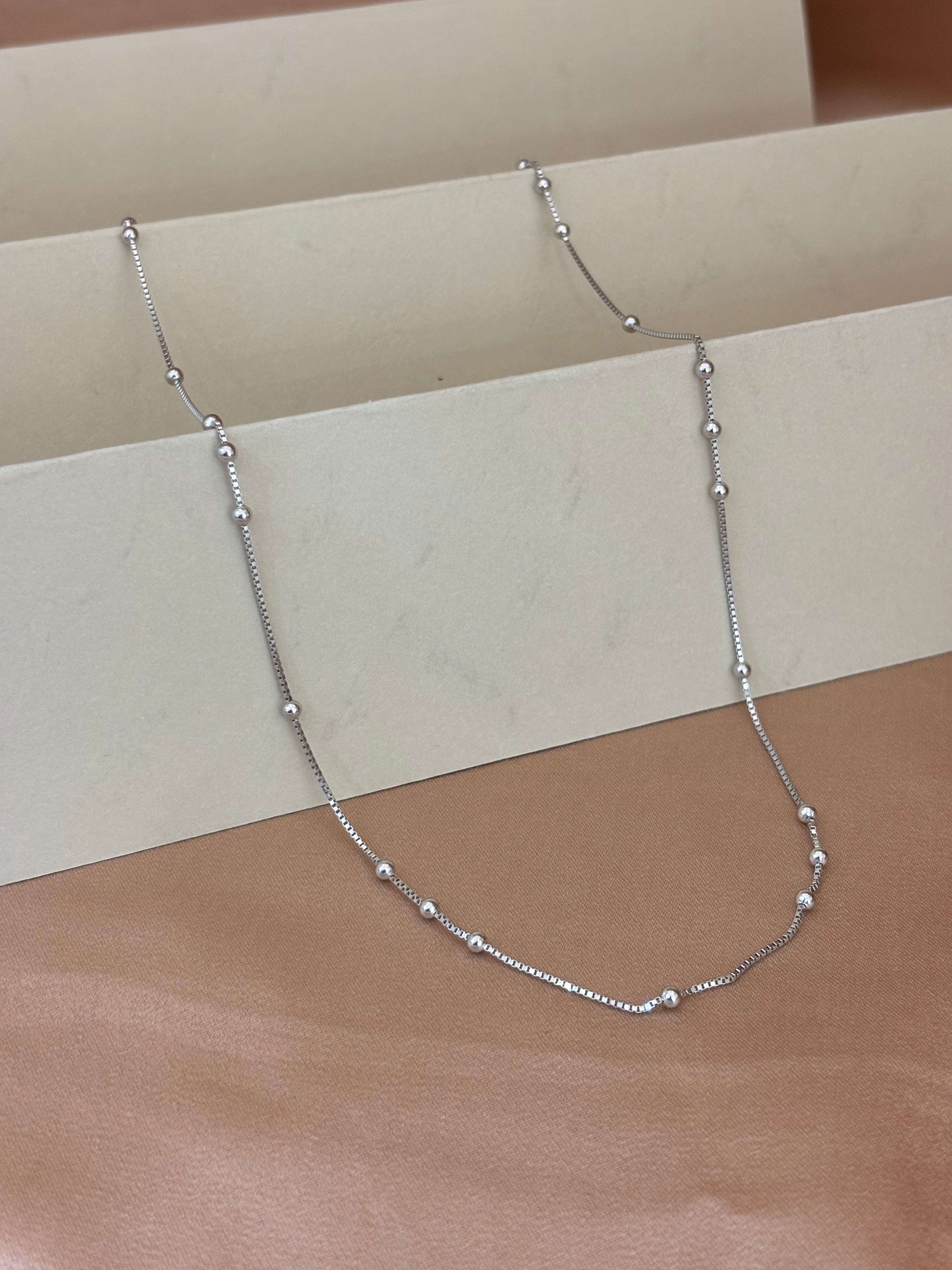 Dainty Silver Box Chain with Polished Bead Accents