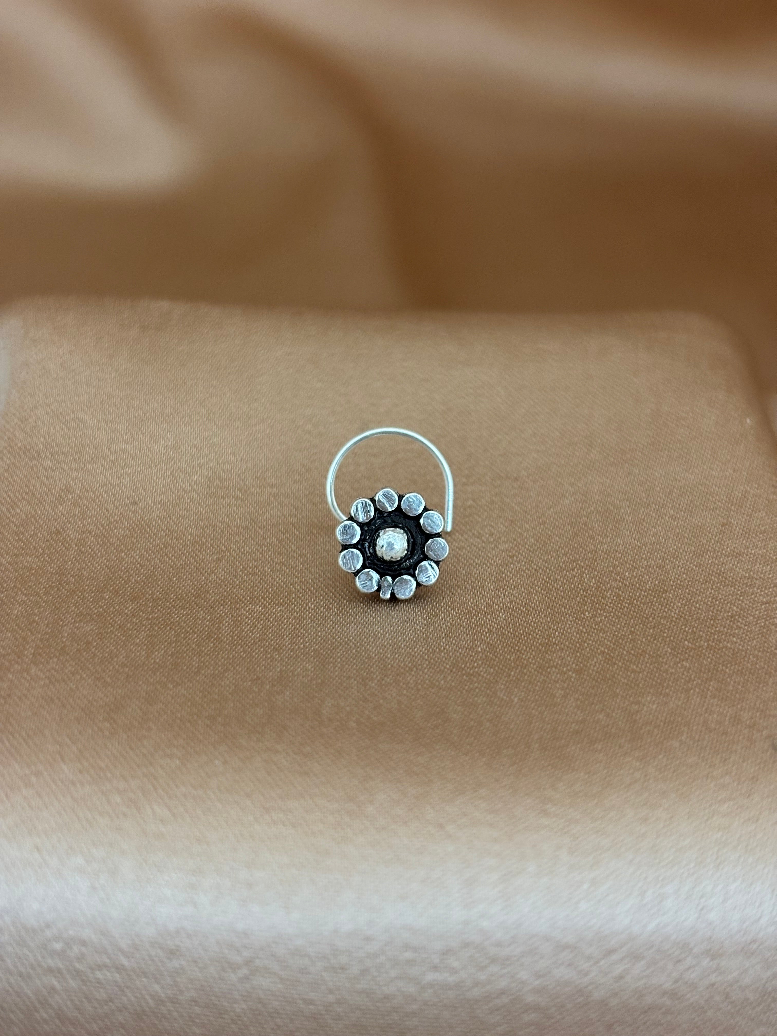 Sunburst Oxidized Silver Nose Pin