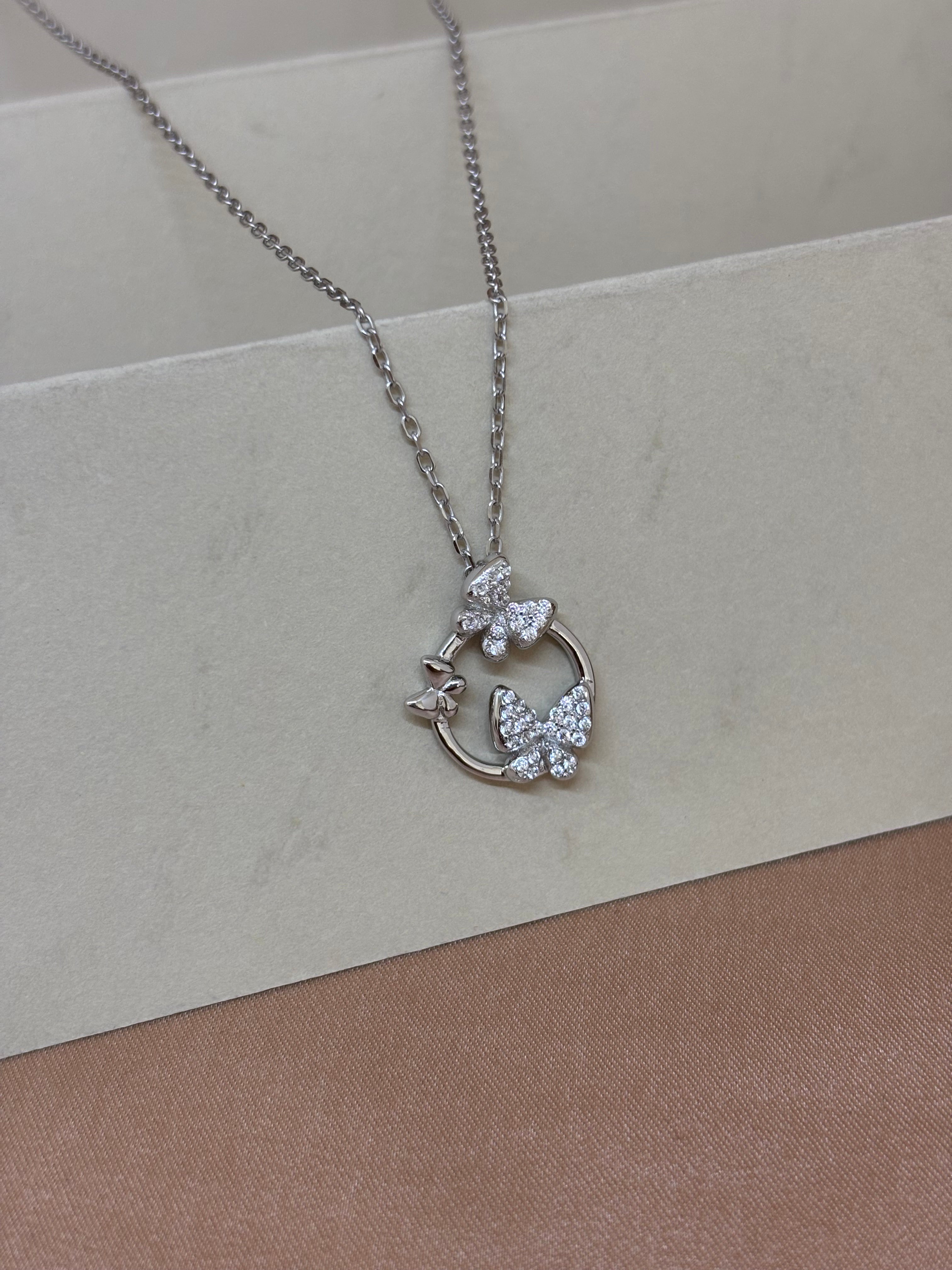Fluttering Wings Circular Butterfly Necklace