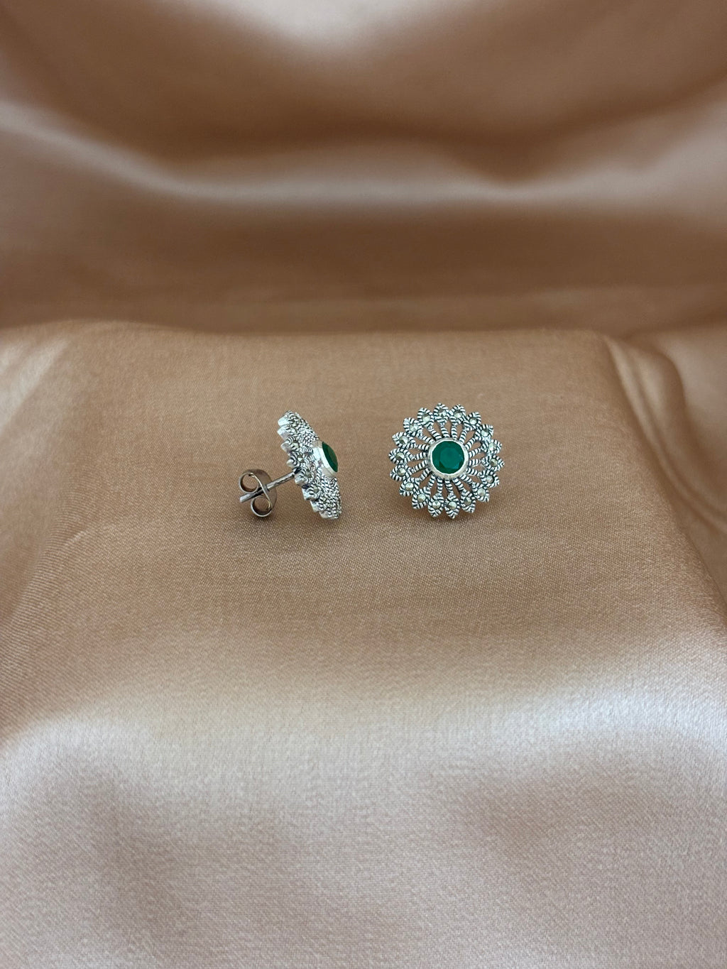 Emerald Flower Studs