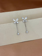 Sparkling Floral Butterfly Pendant Necklace & Drop Earring Set