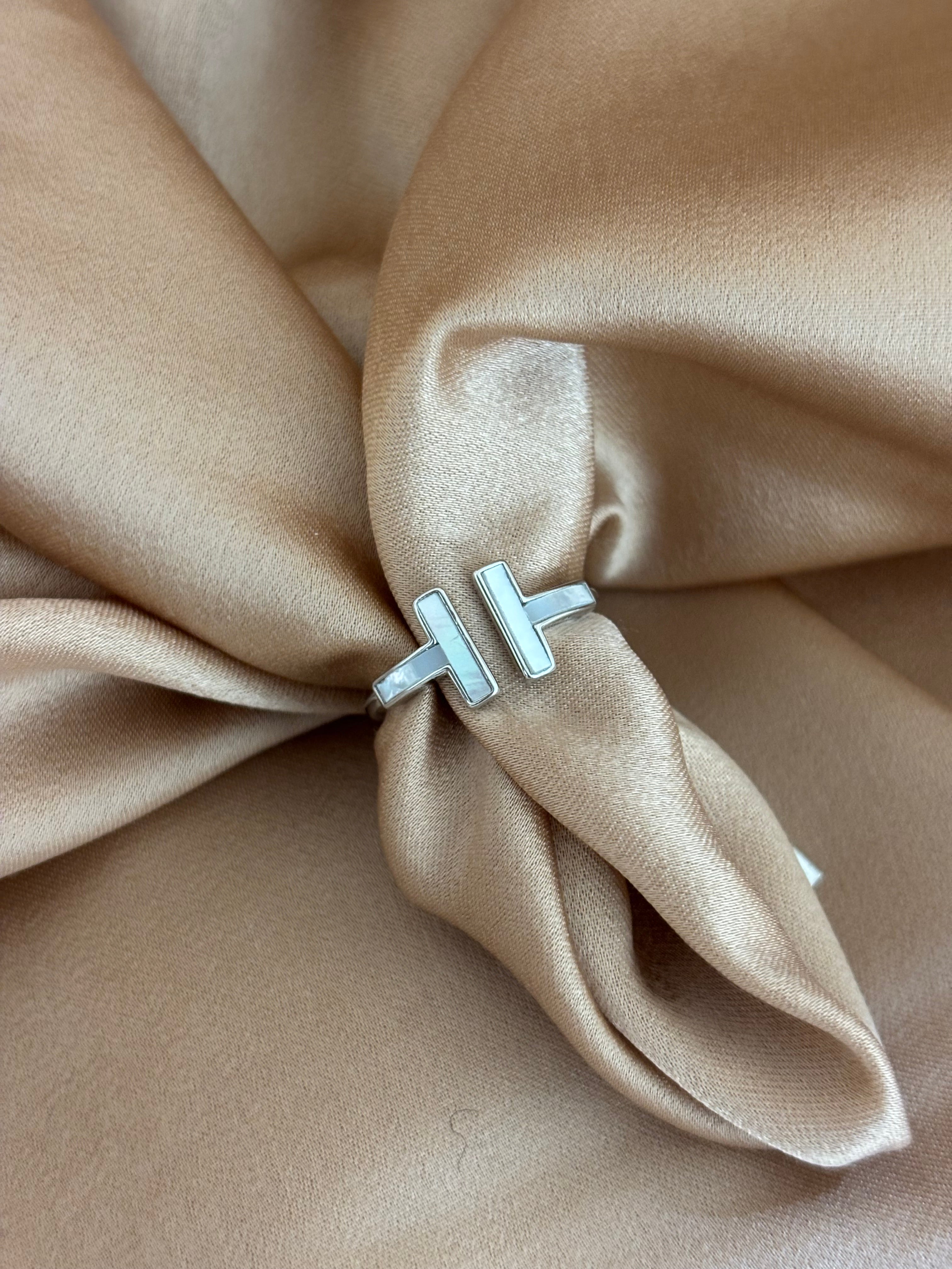 Geometric Mother of Pearl Double "T" Open Ring