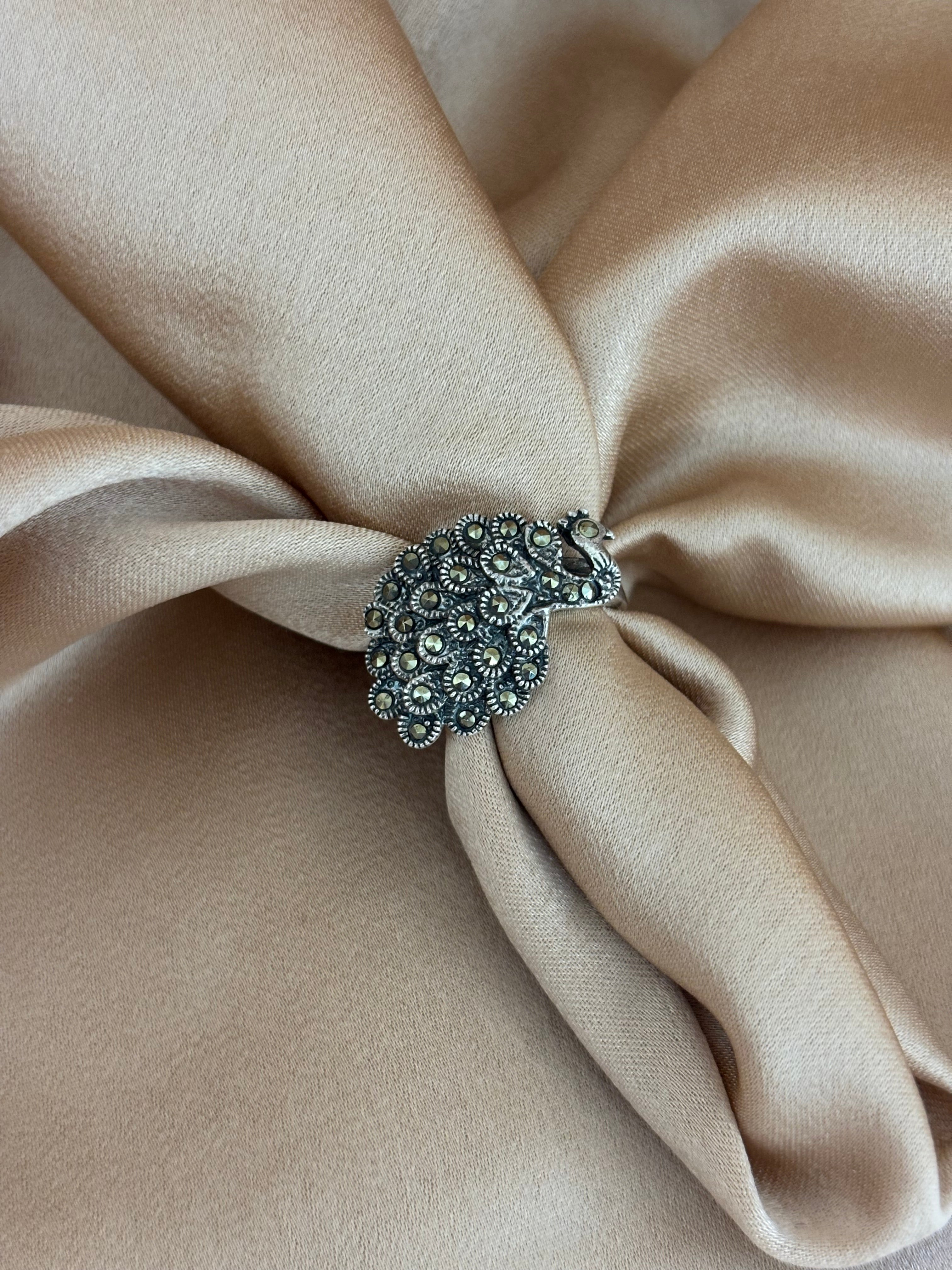Vintage-Inspired Marcasite Peacock Statement Ring