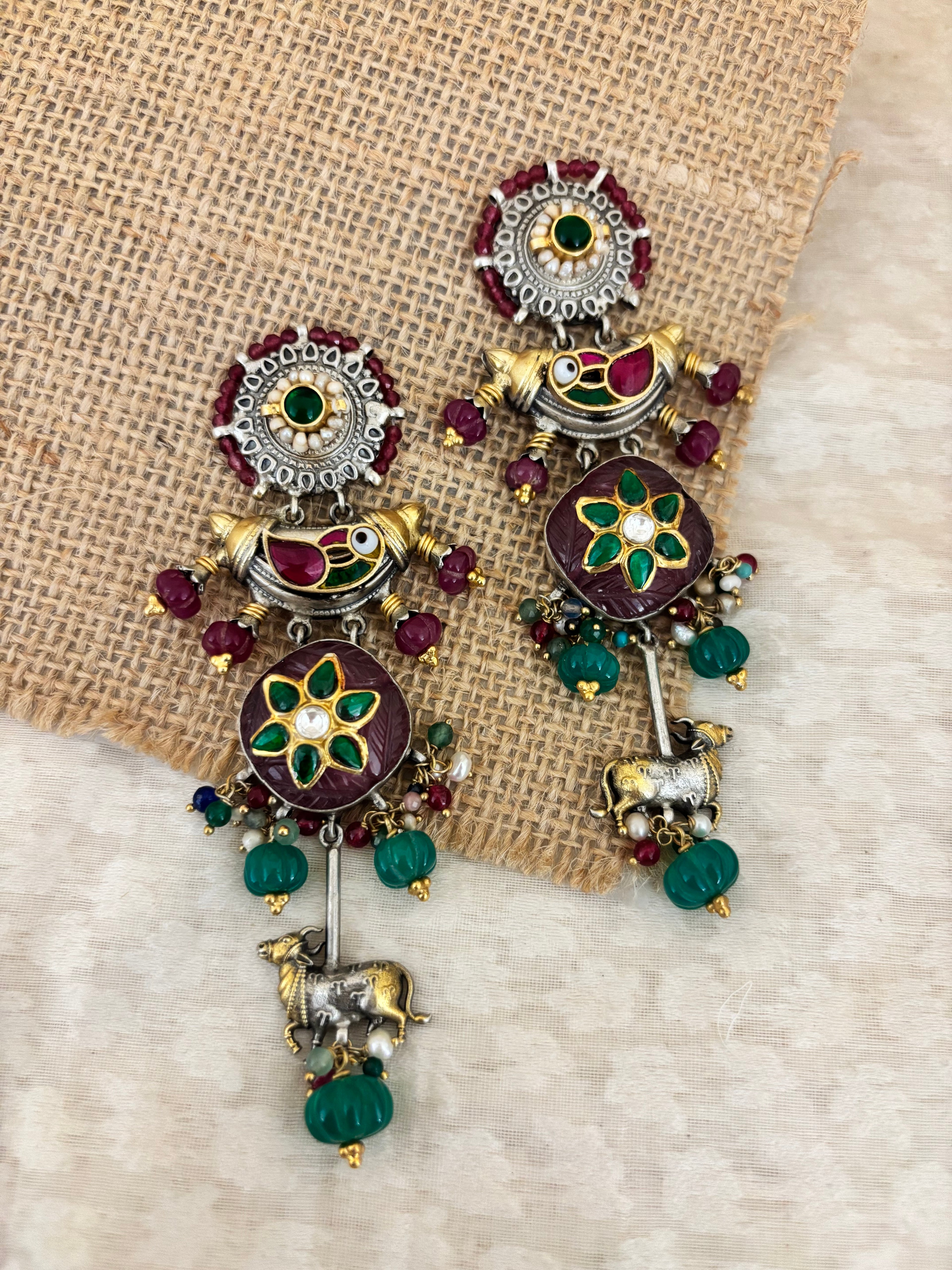 Sacred Cow & Floral Medallion Earrings