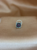 Ruby Red Floral Square Silver Nose Pin