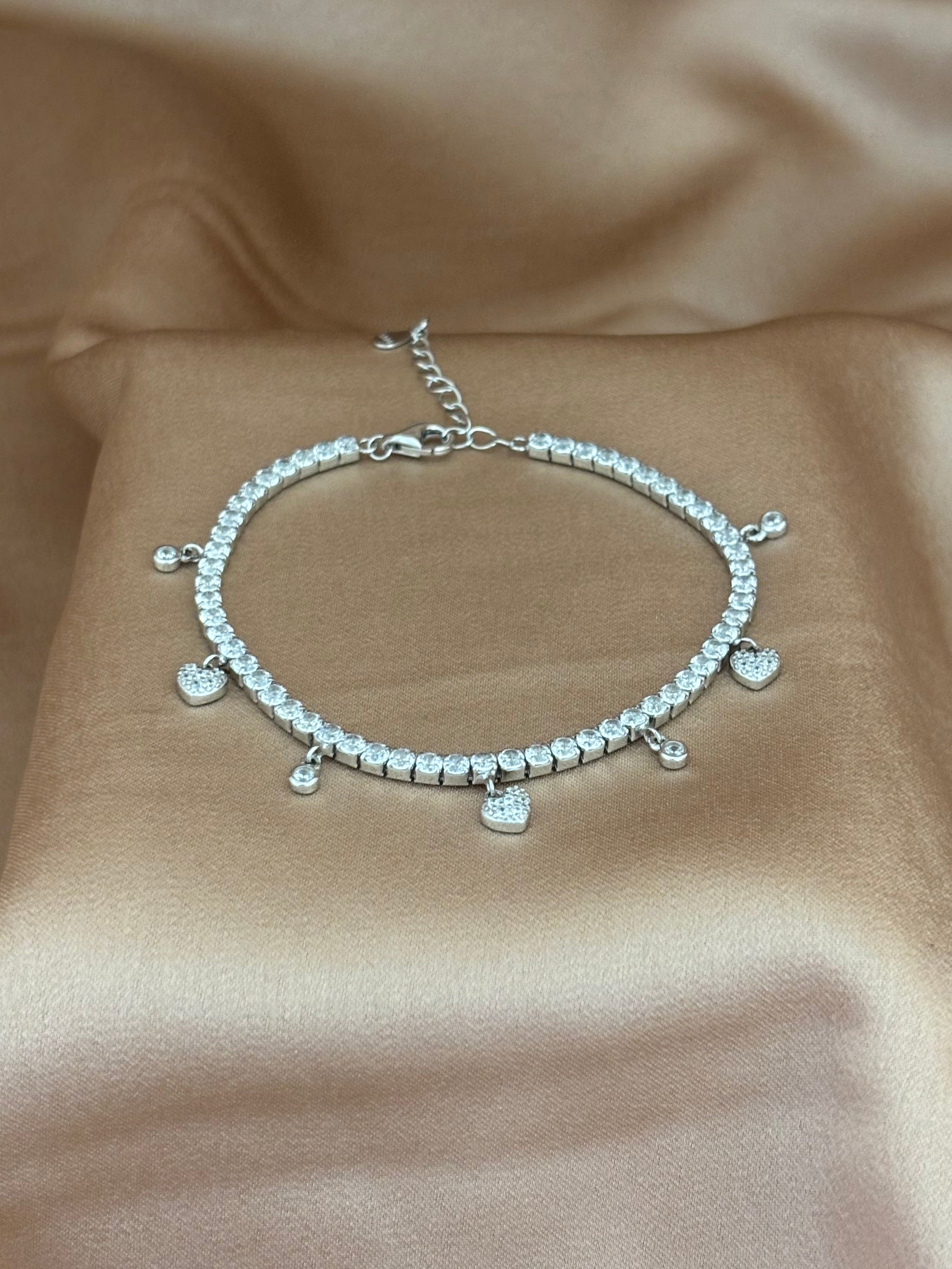 Crystal Heart Charm Tennis Bracelet