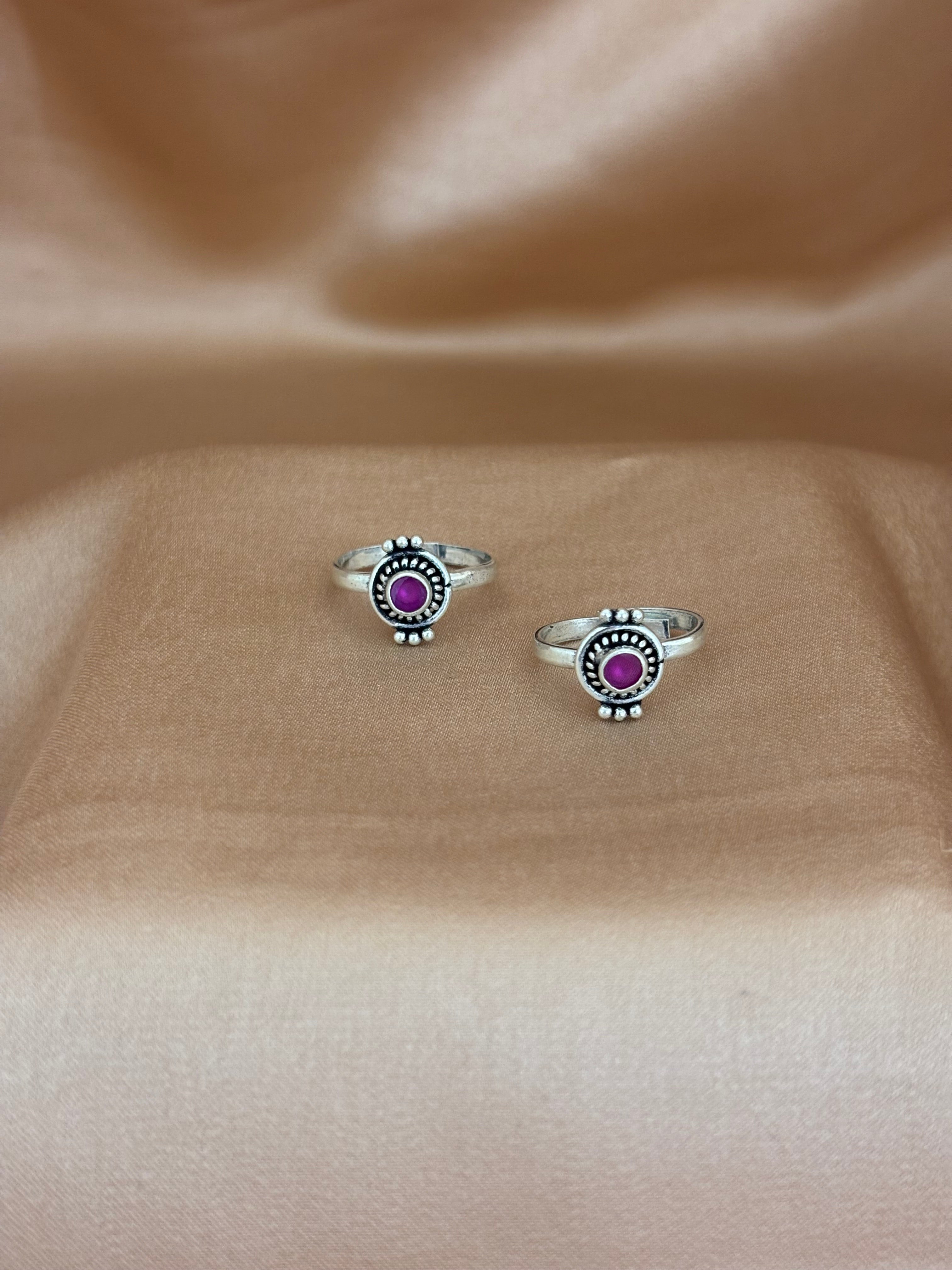 Minimalist Beaded Pink Stone Toe Rings