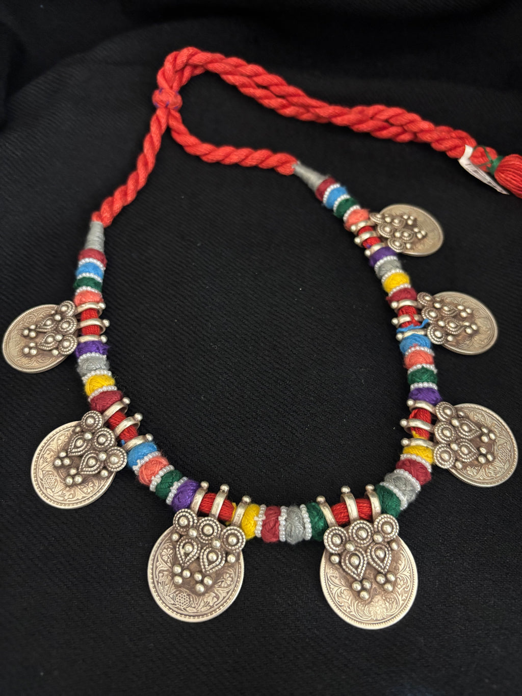 Rainbow Silk & Silver Choker