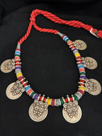 Rainbow Silk & Silver Choker