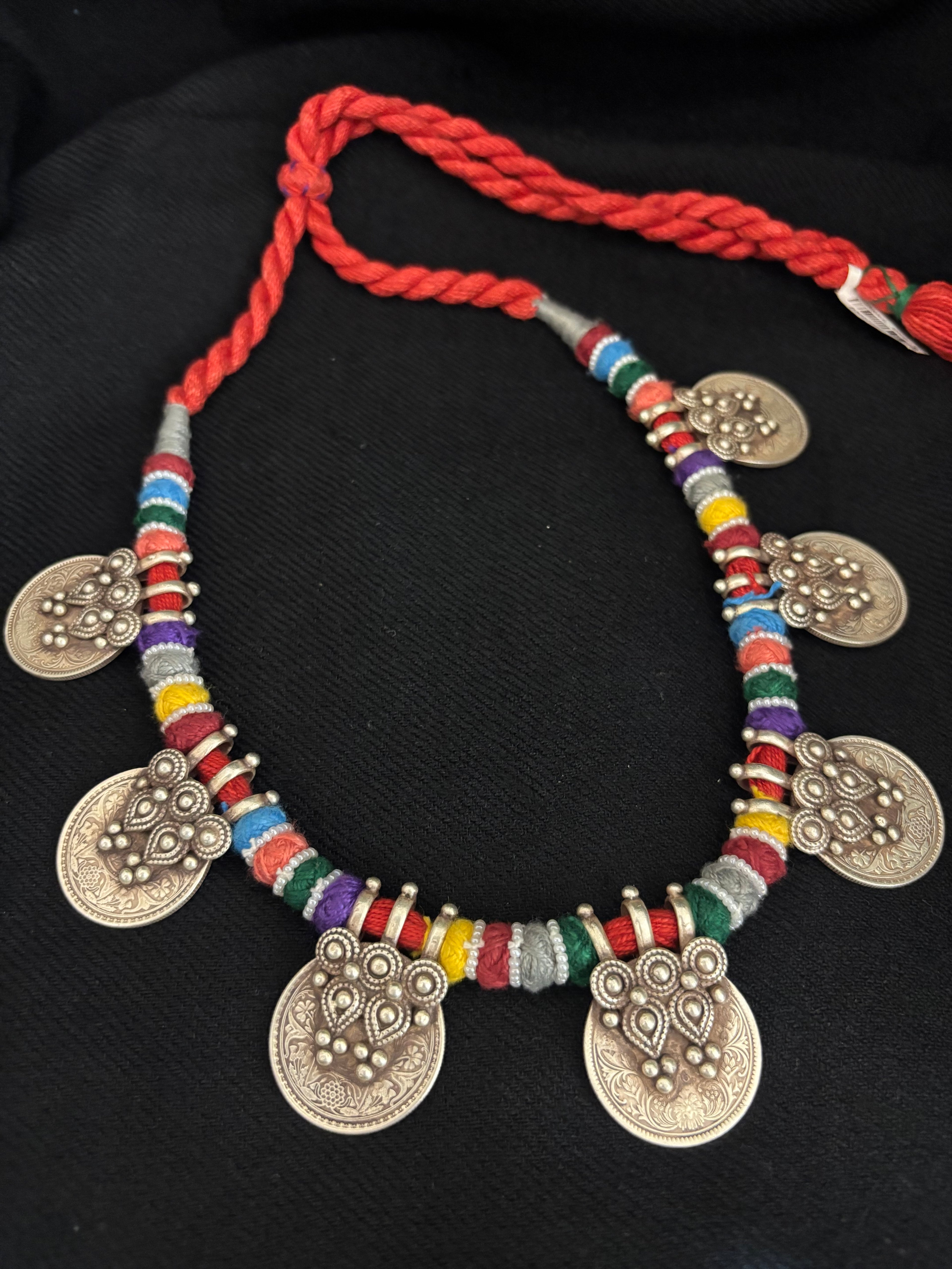 Rainbow Silk & Silver Choker