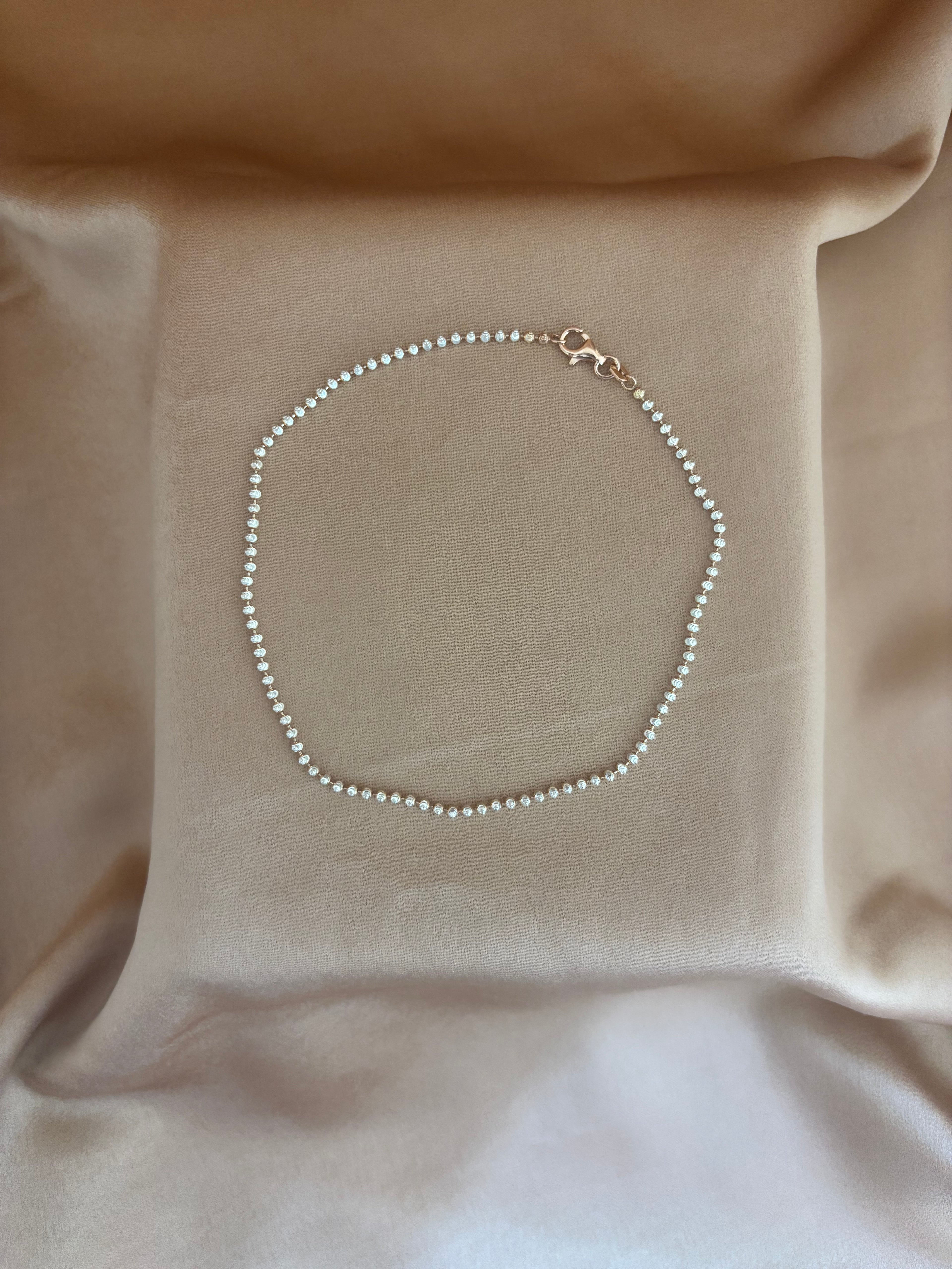 Sparkling Diamond-Cut Silver Bead Anklet