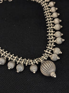Antique Silver Ribbed Sphere Charm Necklace