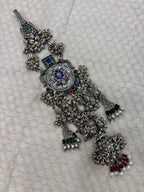 Oxidized Silver Floral & Peacock Motif Antique Juda with Colorful Accents