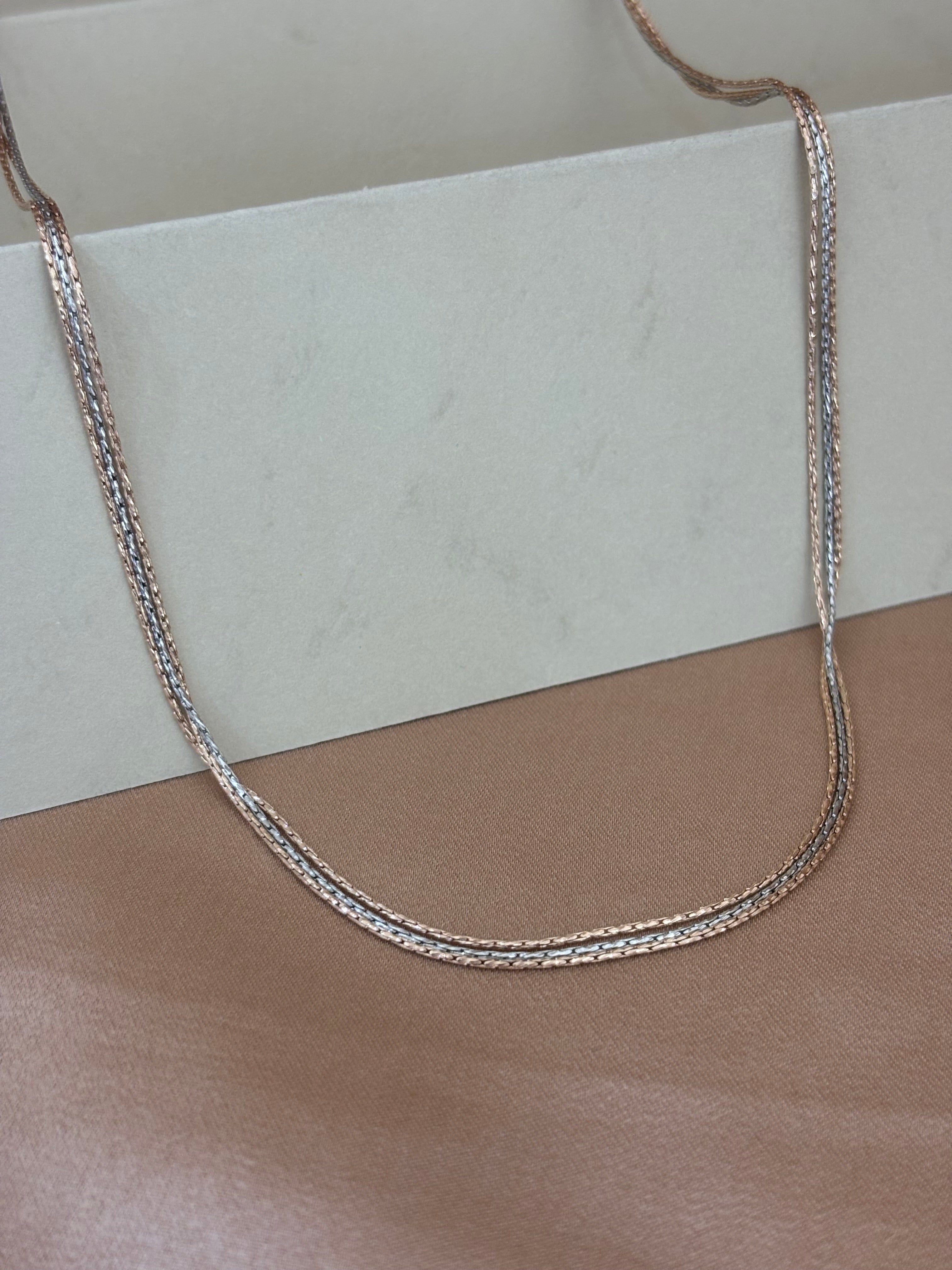Elegant Tri-Tone Braided Herringbone Chain