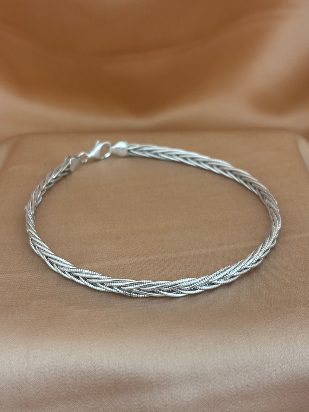 Intricate Braided Silver Herringbone Anklet