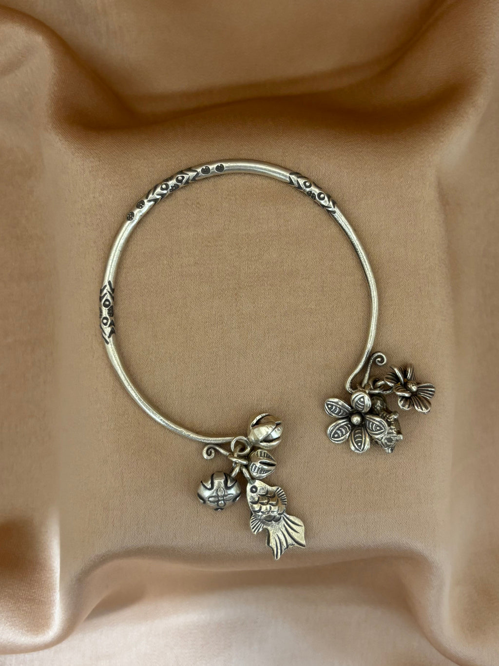 Open-Cuff with Flower and Charms