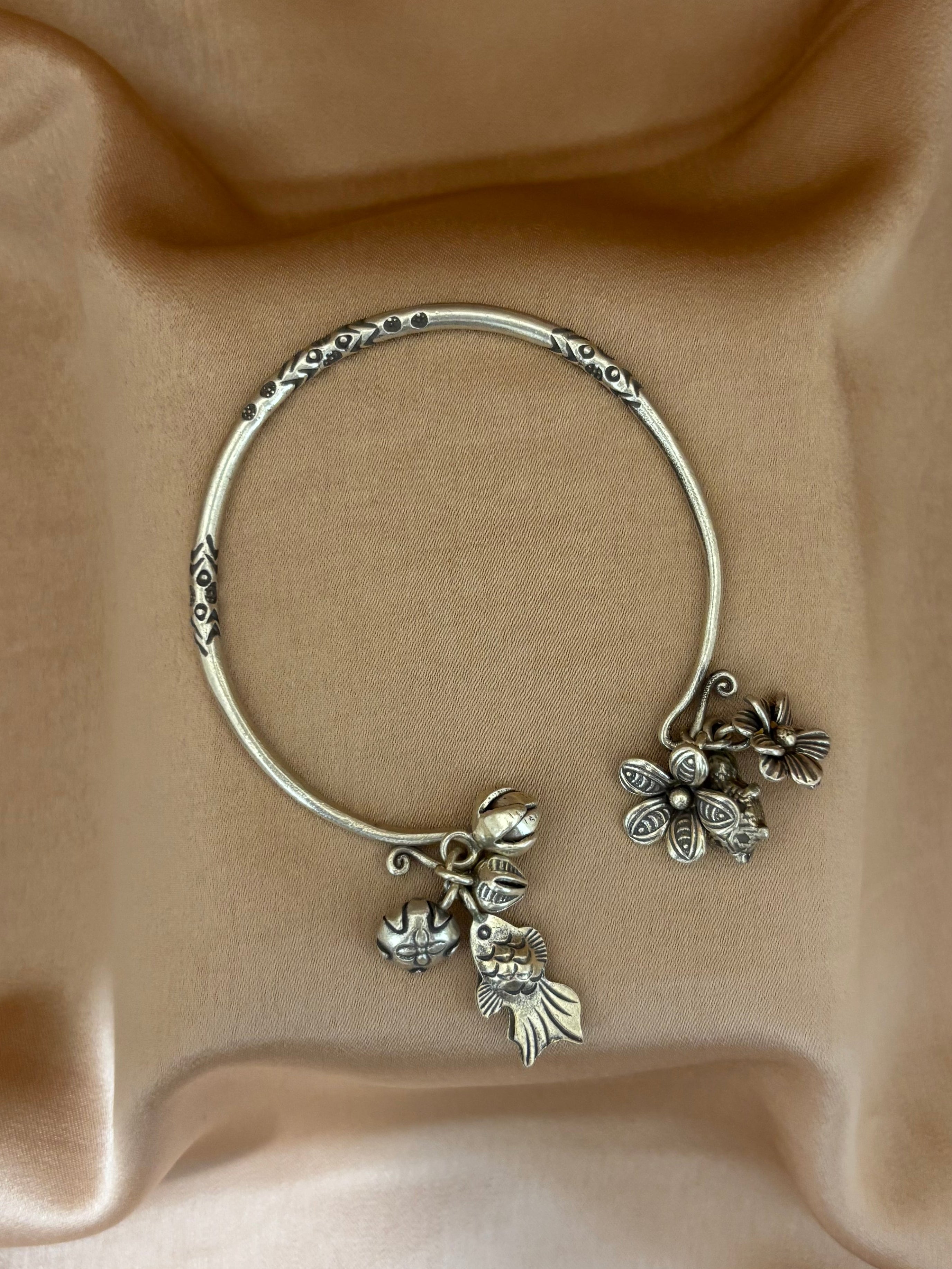 Open-Cuff with Flower and Charms