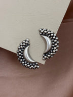 Moon and Silver Bead Stud Earrings