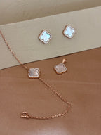 Rose Gold Clover Mother of Pearl & Zirconia Pendant Set