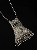 Antique Silver Textured Long Pendant Necklace