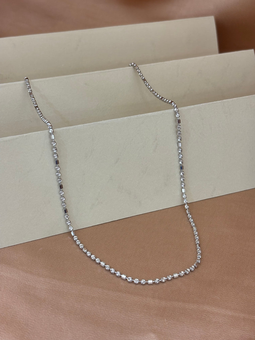 Silver Textured Bead and Bar Chain