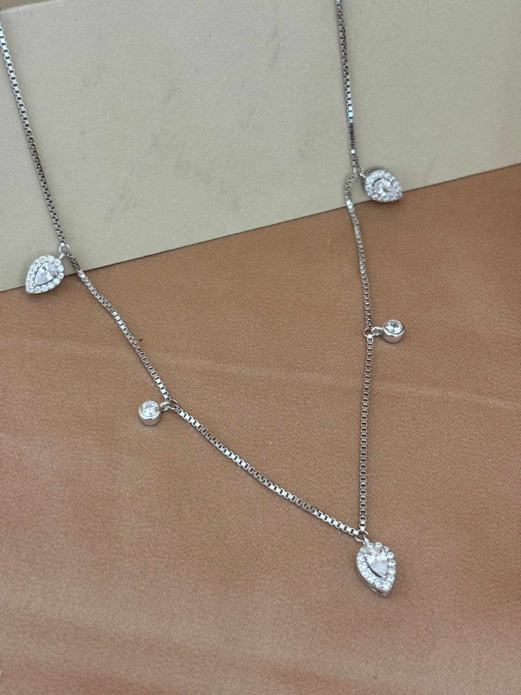 Pear-Cut Halo Droplet Station Necklace Set