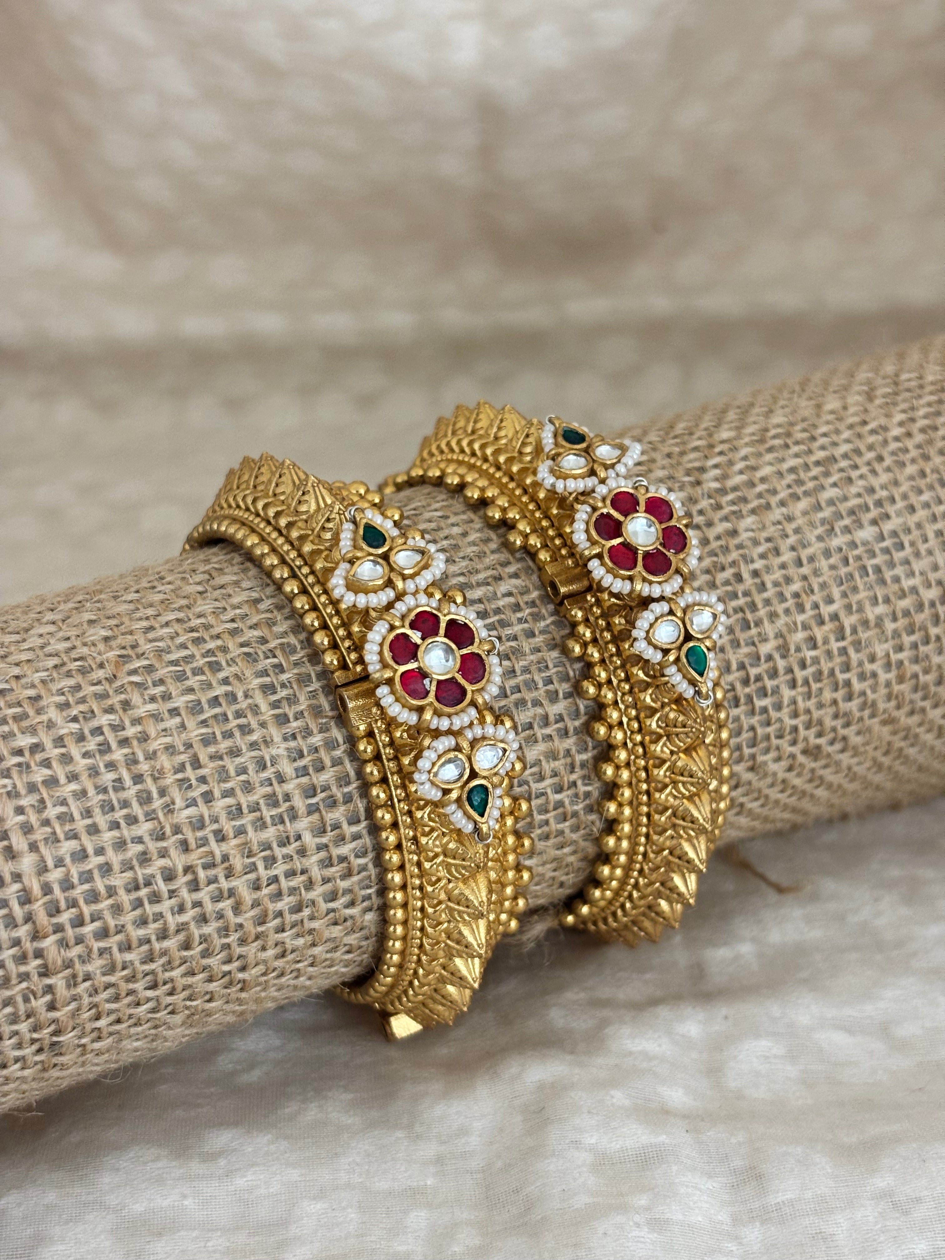 Temple Motif Gold-Plated Silver Kada