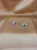 Floral Charm Magenta Stone Silver Toe Rings