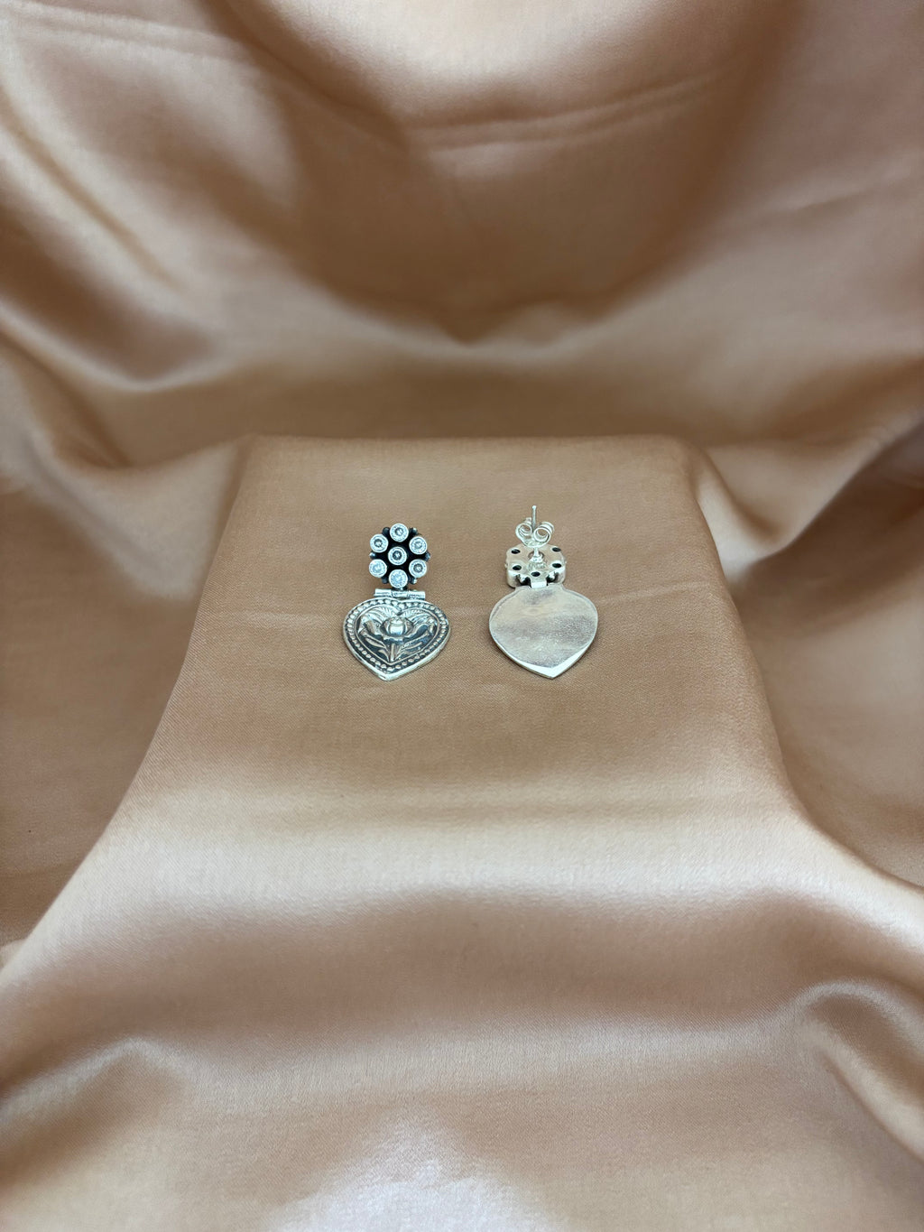 Heart and Floral Drop Earrings