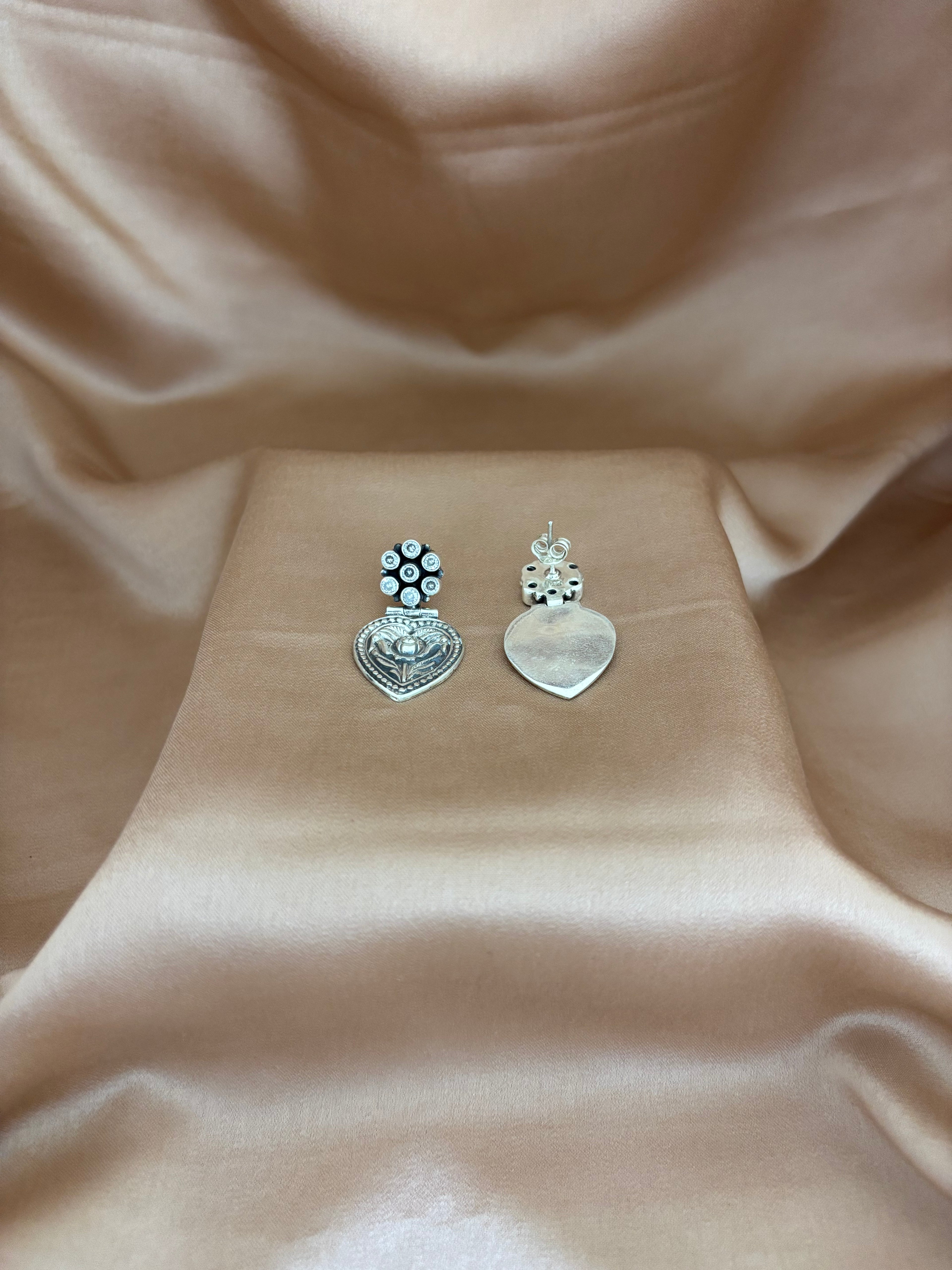 Heart and Floral Drop Earrings