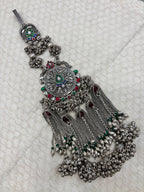 Tribal Style Silver Geometric Engraved Juda with Multi-Chain Tassels