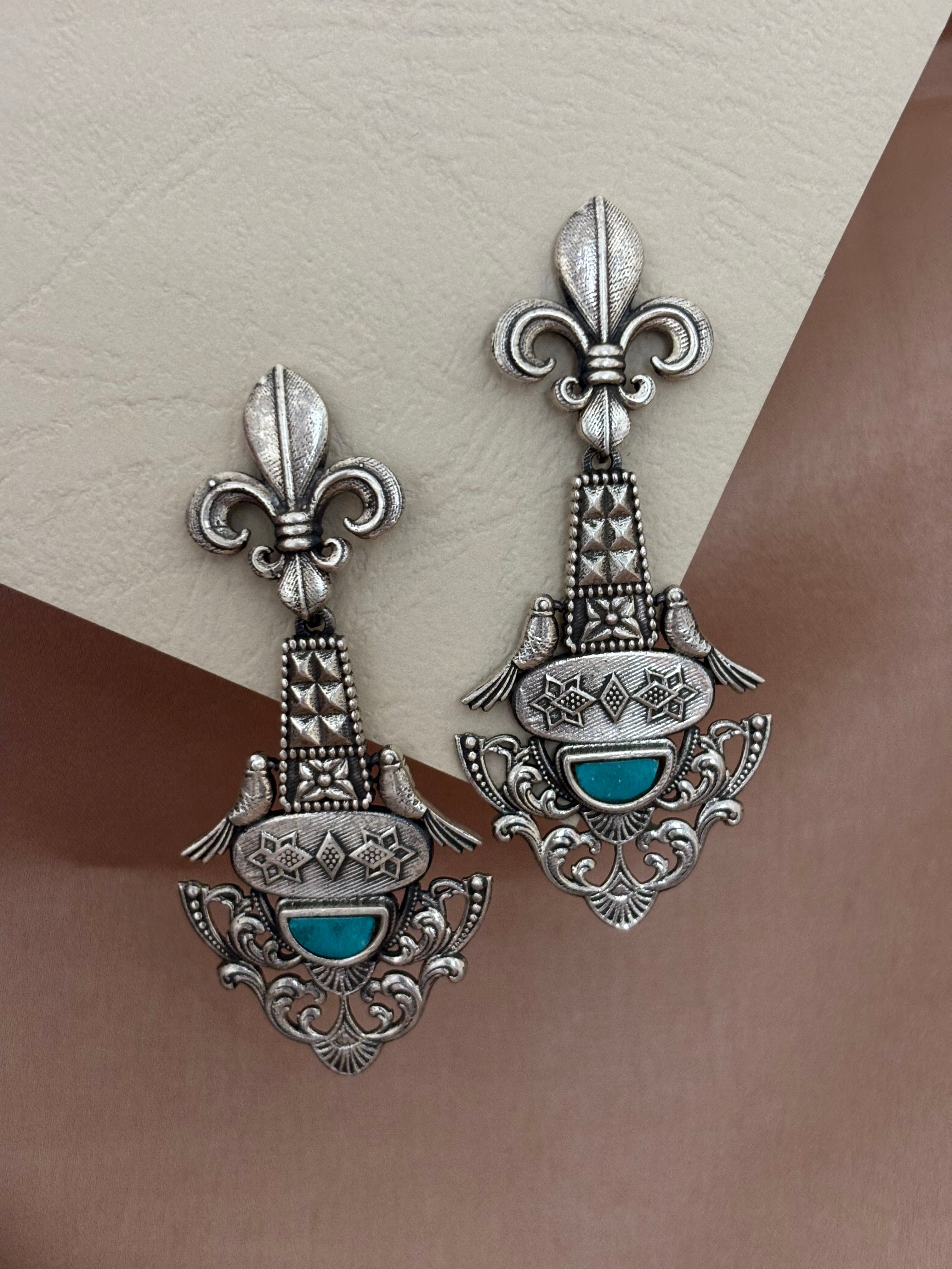 Fleur-de-lis Oxidized Silver Dangles