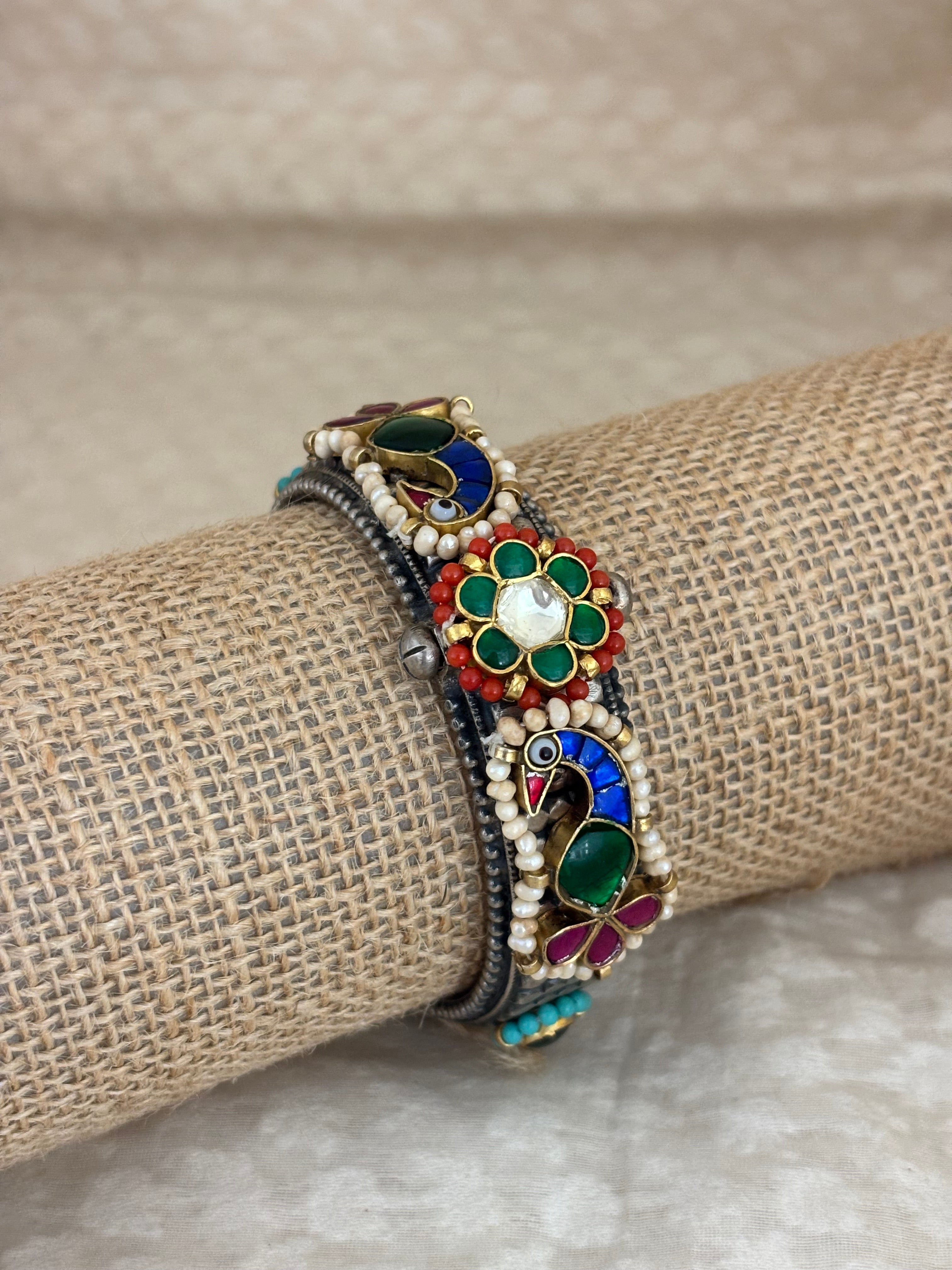 Twin Peacock Meenakari Kada