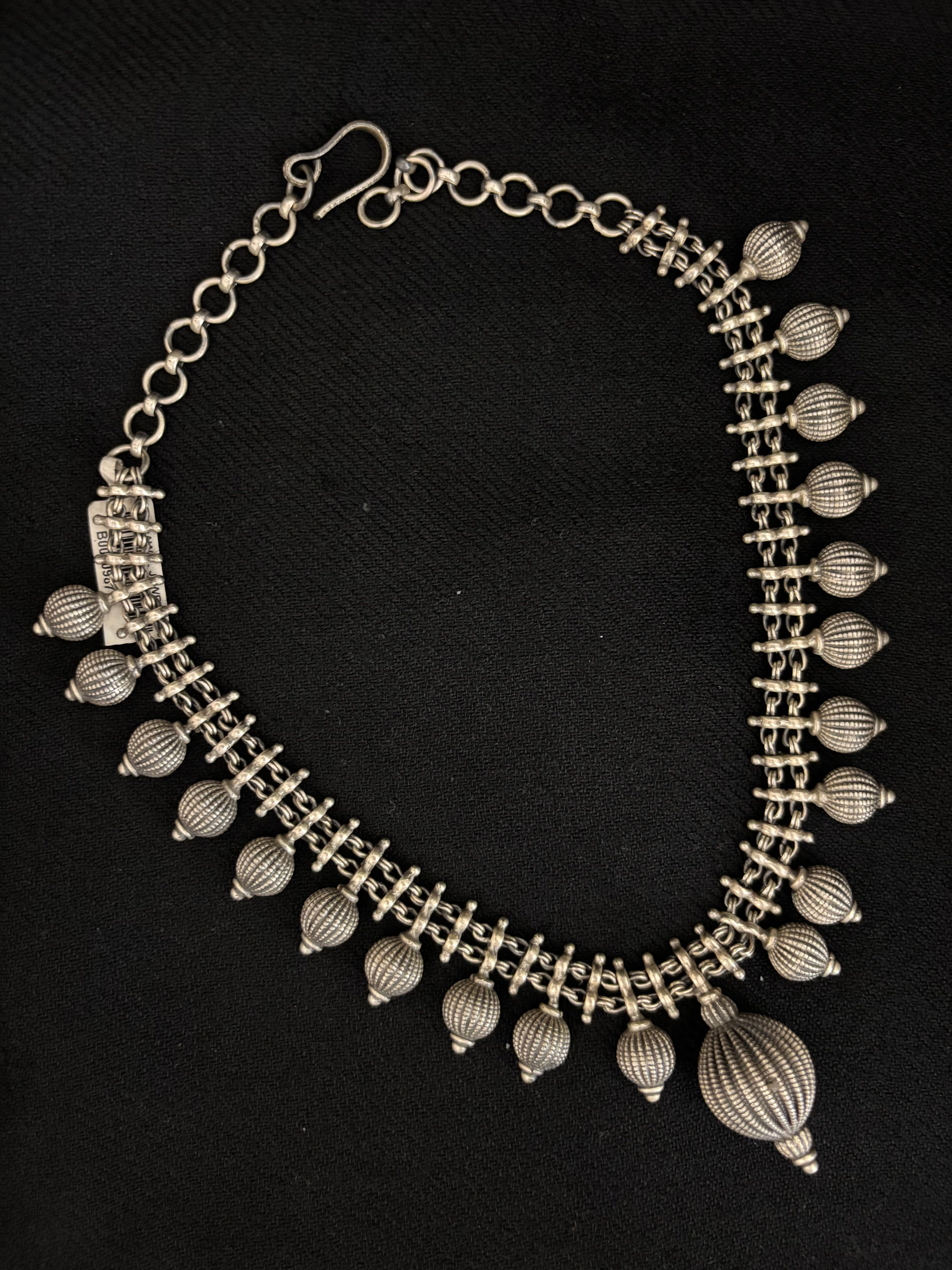 Antique Silver Ribbed Sphere Charm Necklace