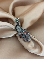 Majestic Peacock Marcasite & Garnet Ring