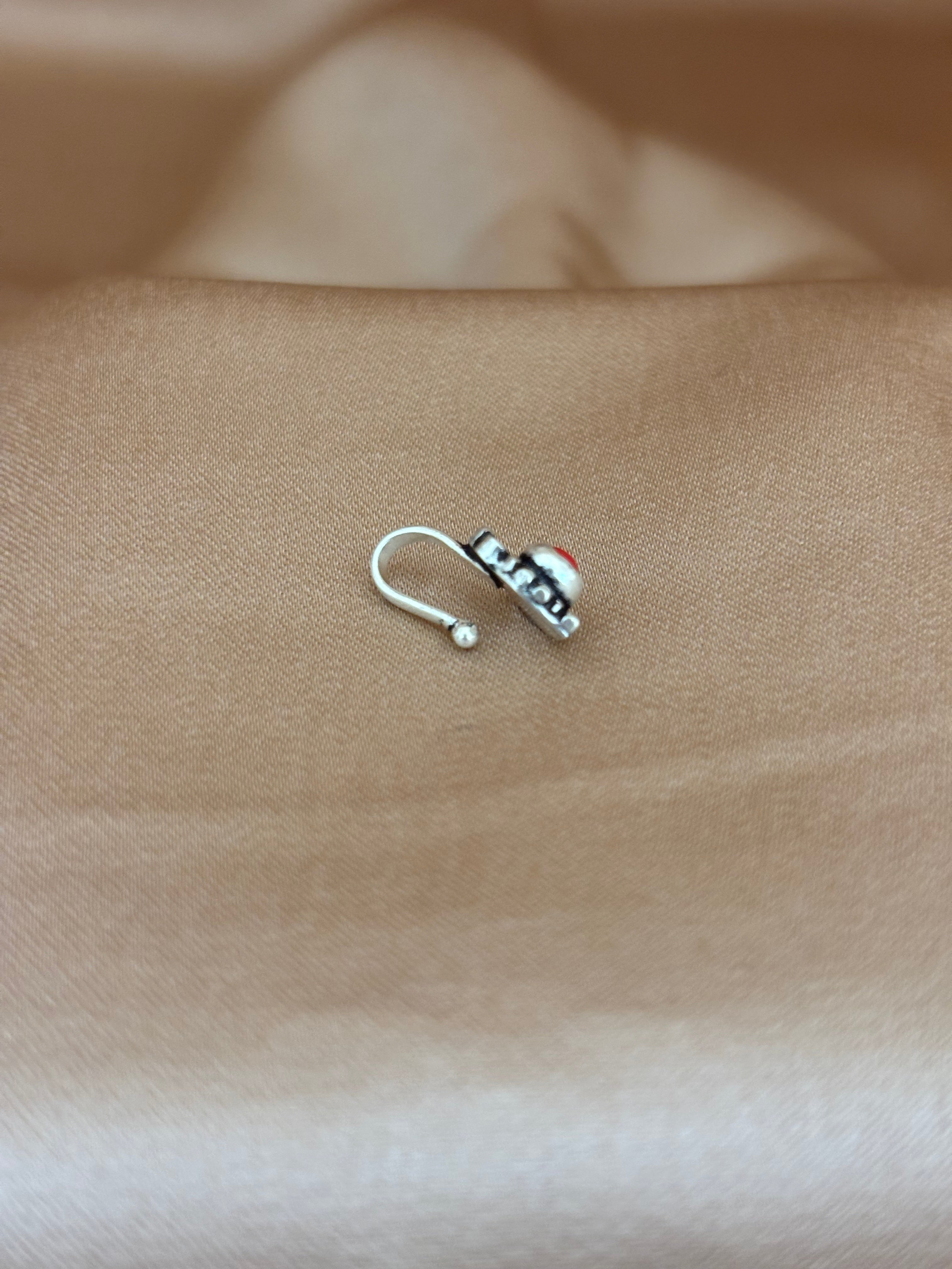 Red Coral Bloom Clip-On Nose Pin