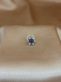 Radiant Ruby Red Silver Floral Nose Pin