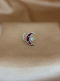 Ruby Radiance Crescent Silver Nose Pin