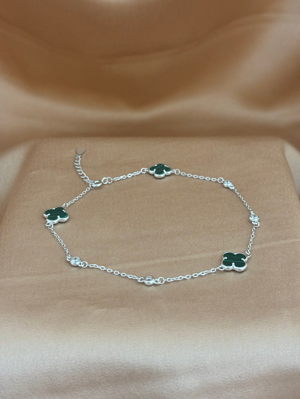 Malachite Clover & Crystal Anklet