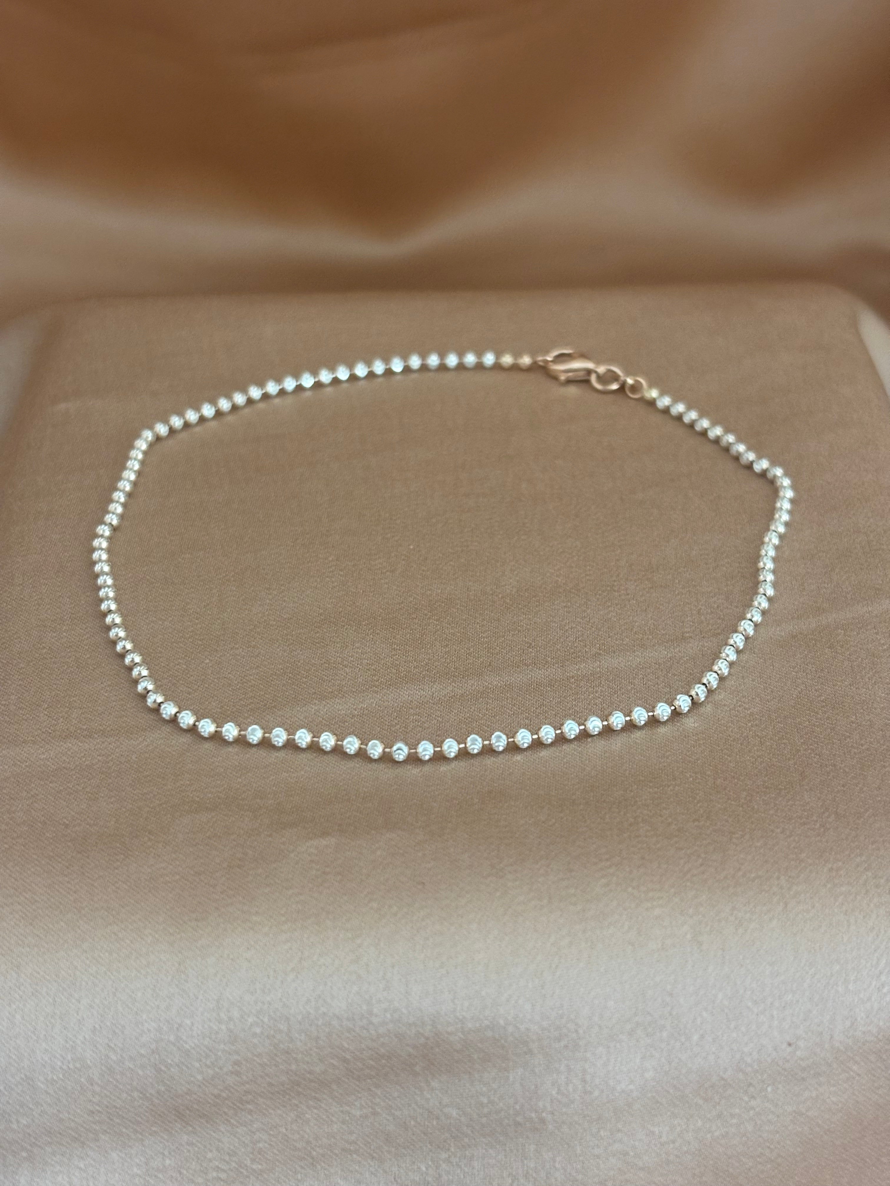 Sparkling Diamond-Cut Silver Bead Anklet