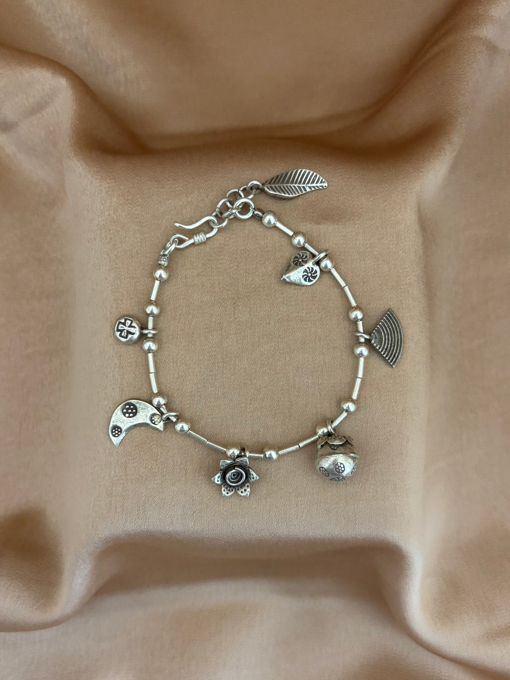 Whimsical Oxidized Silver Charm Bracelet